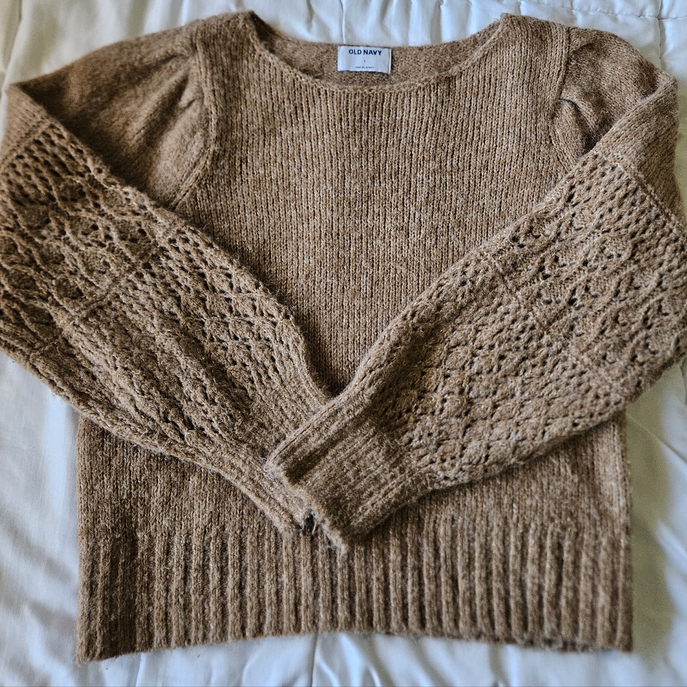 Old Navy Brown Cable Knit Balloon Sleeve Sweater - Size L